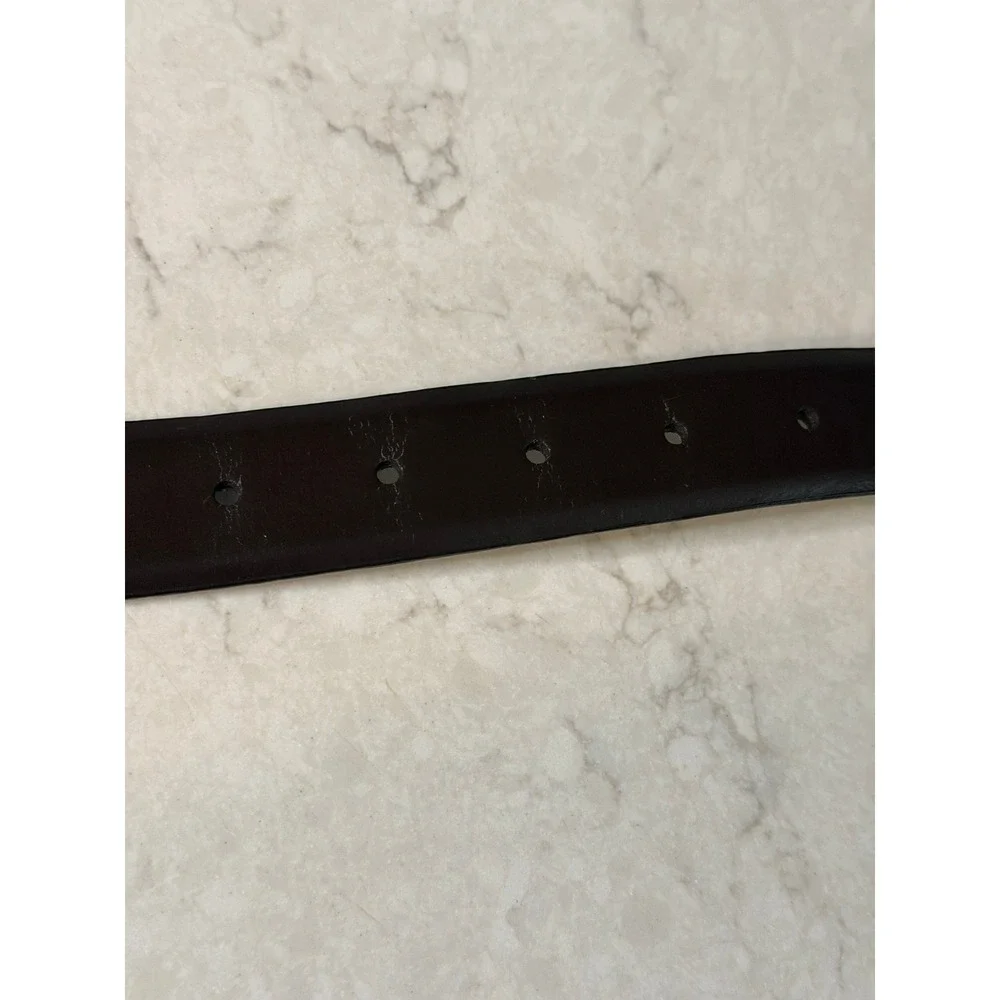 Ellen Tracy Dark Brown Genuine Leather Belt Gold Horseshoe Buckle Size S ET433